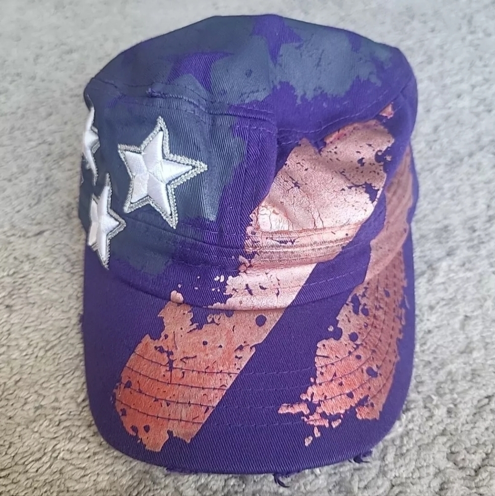 Leader Cadet Hat Cap Adjustable Strapback Purple Embroidered Stars Distressed